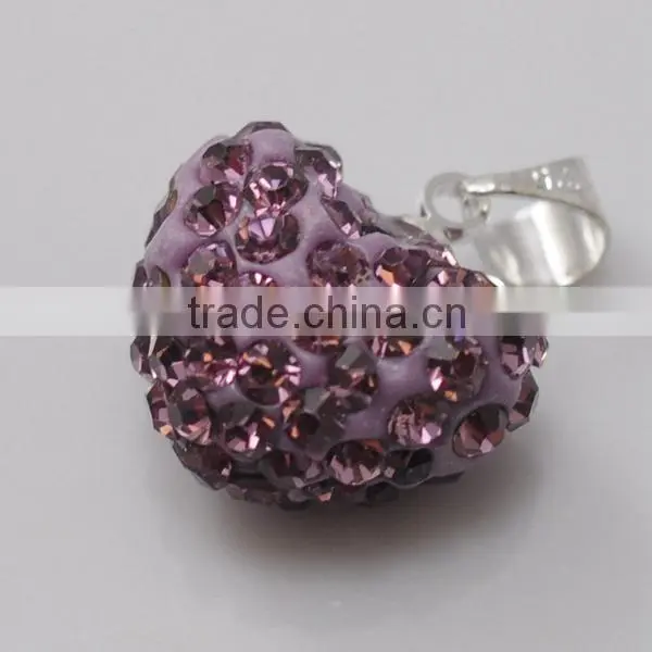 fashion jewelry gift Shamballa Pendant Wholesale Heart Shape New Arrival 15MM Pink Crystal Clay Pendant For DIY Jewelry