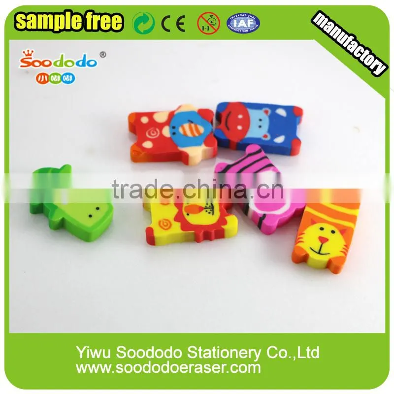 Colourful 2D erasers animal shape for kids office stationery