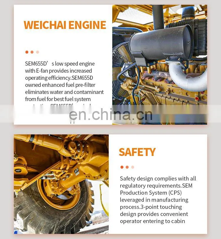 Efficient 5 Ton SEM 655D Front Loader Wheel loader with wood Grapple Log Grabber sugar cane grabber