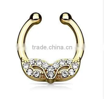 Masked ball CZ crystal fake septum clicker nose piercing Body Jewelry