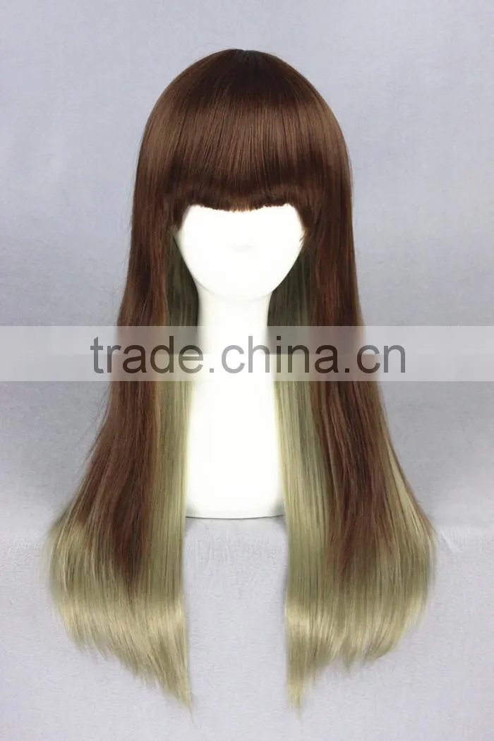 High Quality 65cm Medium Long Straight Blond&Green Mixed Lolita Wig Synthetic Anime Wig Cosplay Hair Wig Party Wig