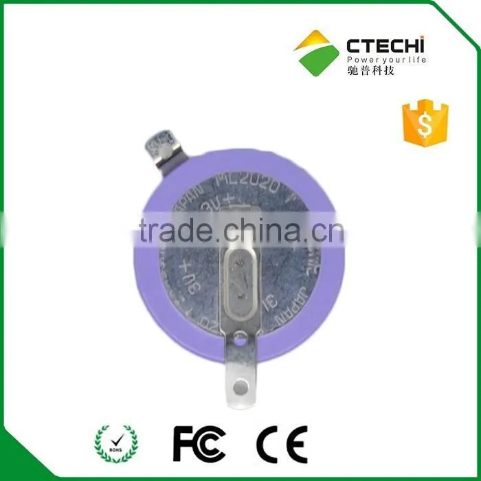 ML2020 Car key battery 3V Coin cell with solder tabs