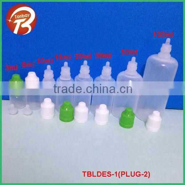 3ml LDPE plastic e-cig liquid bottle with childproof cap and needle tips