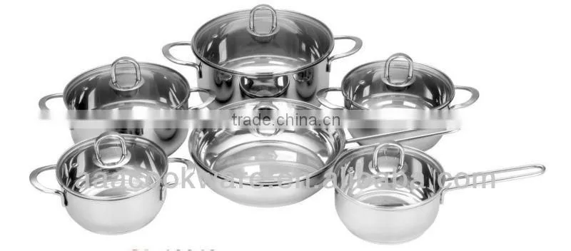 Elegent s/s wire handle 12pcs Stainless Steel Cookware/Kitchenware cooking Set with glass lid for sale
