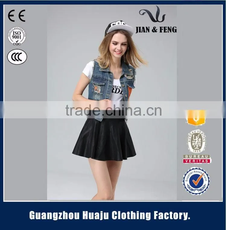 2016 Fashion blue short washed wholesale jean vest ladies denim vest