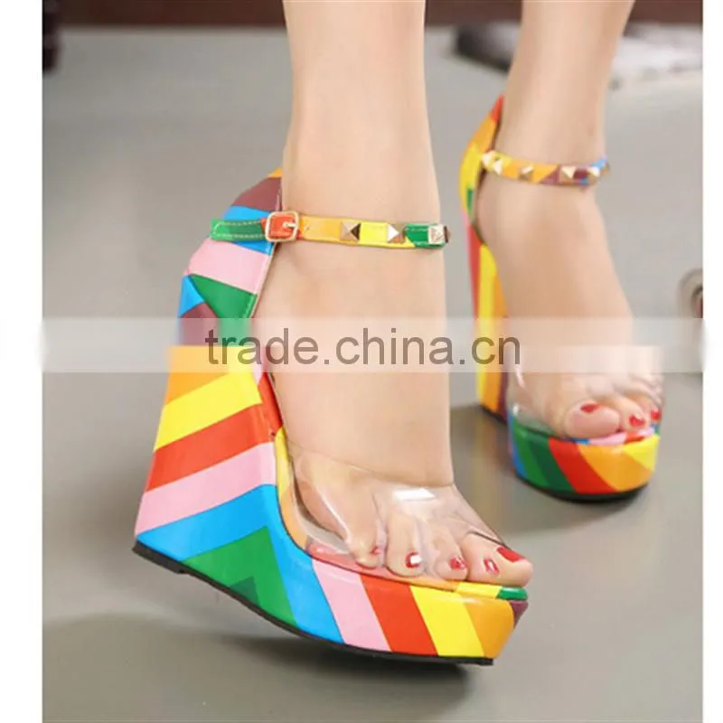 Unique new california beautiful rainbow colored wedge shoes