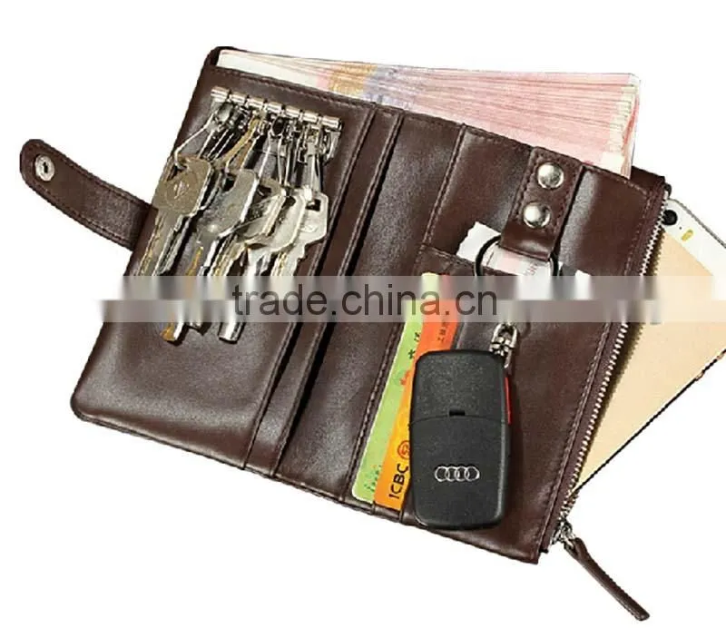 Multifunction high quality brown leather key wallet with card holder