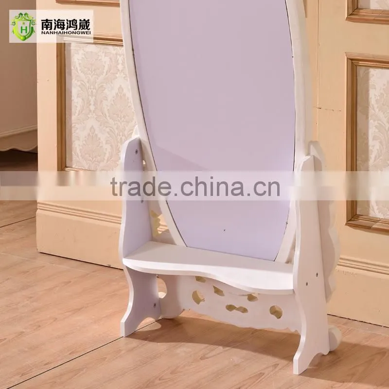 Decorative White Silver Oval Wooden French European Classic Baroque Style Bedroom Large wooden vintage mirror