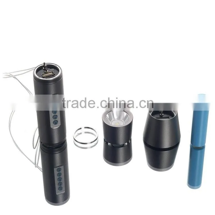 2016 New power bank speaker with flashlight, FM radio, Alarm support USB, TF card