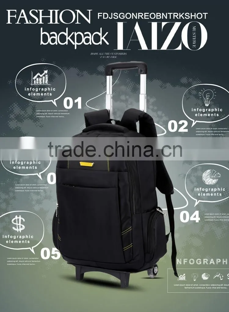 wholesale trolley backpack with wheels nylon material trolley backpack