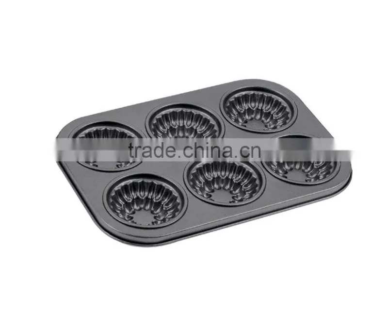 LFGB Approved Carbon Steel Non-stick Cake Pans of Muffin Pan with 6 Cups