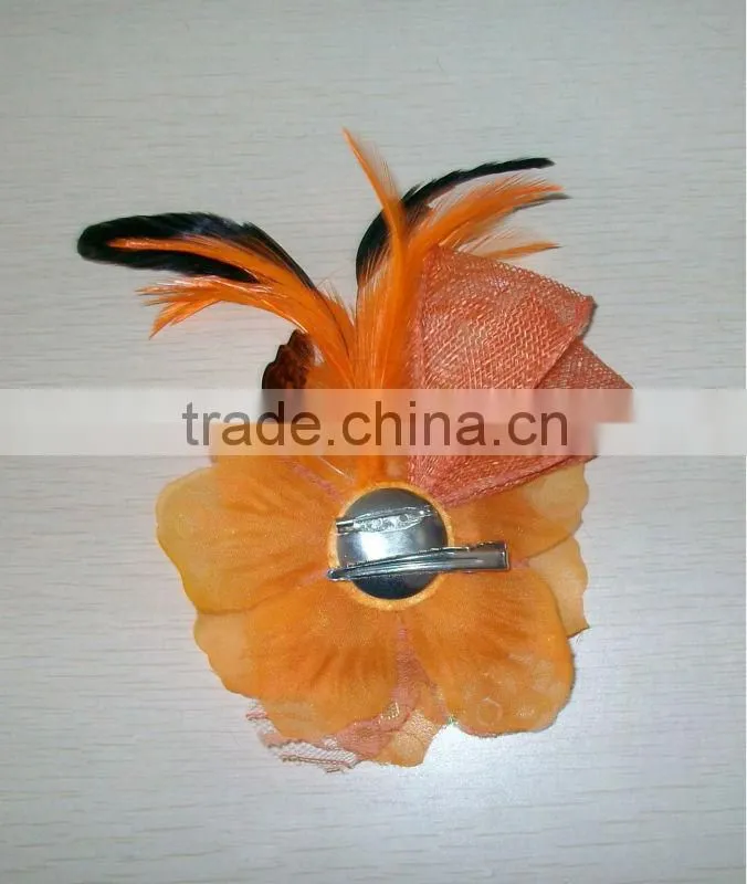 Wedding artificial peony flower brooch/hair clip double use with feather decorated