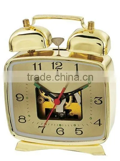 Square metal mechanical alarm clock, table clock