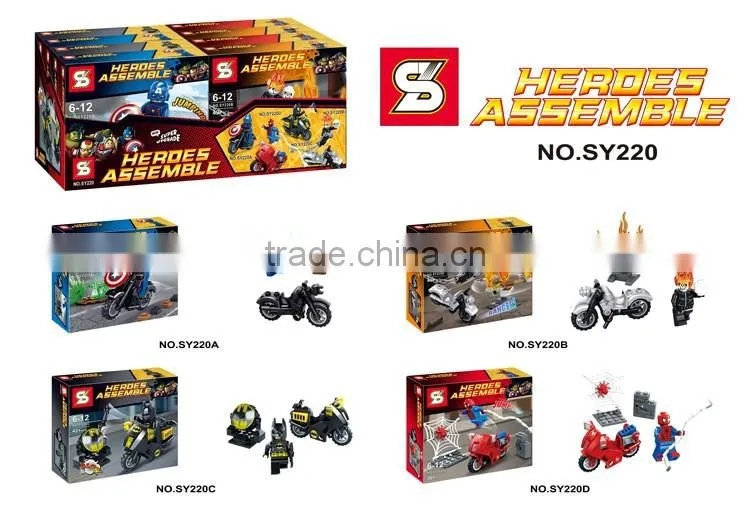 SY220 4pcs/lot Superheroes's motorcycle batman spiderman minifigure building block toys
