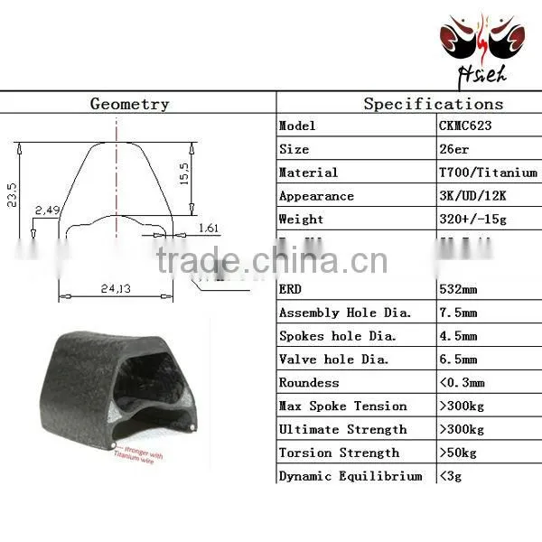 Carbon Fiber MTB 26er T700 Rim Wheelset High Quality
