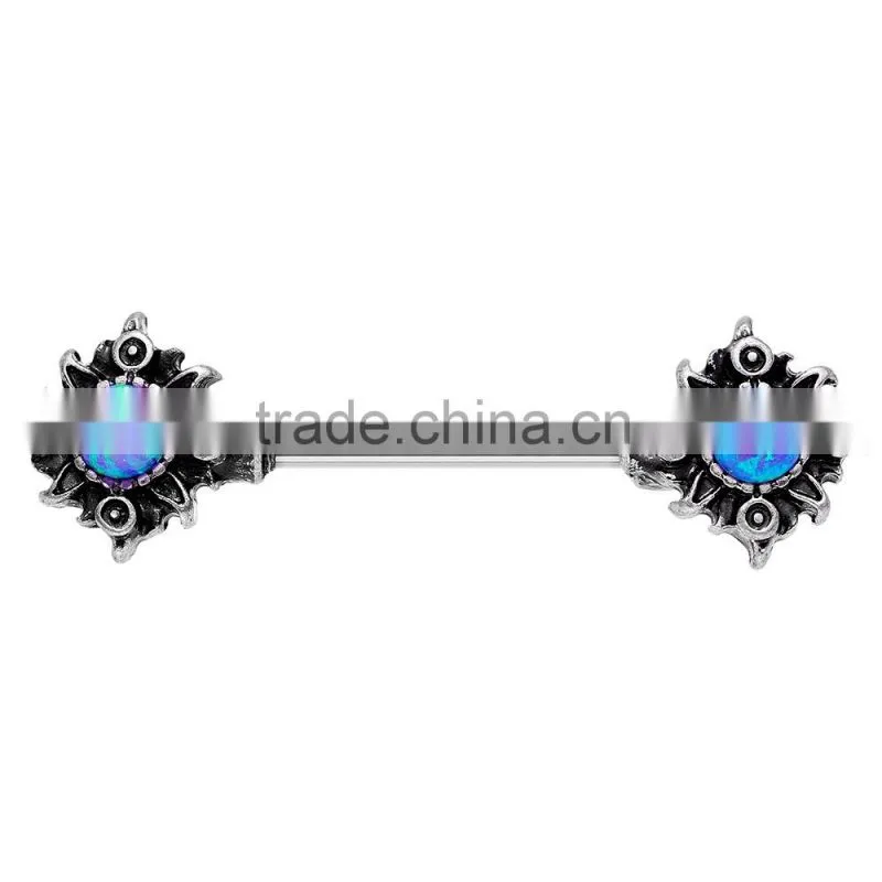 Synthetic Opal Tribal Sun Barbell Nipple Ring