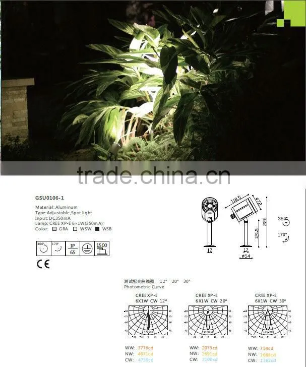 IP65 6W 360 rotating garden bollard light