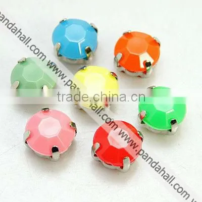 Sew on Neon Acrylic Rhinestone Beads in Brass Setting, Montee Beads(GACR-I007-8mm-M)