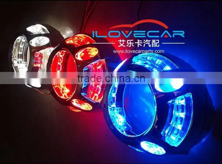 Auto headlamp shroud with led-light-guide angle eyes