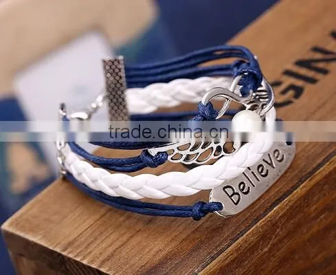 NEW Infinity Dream Skull Wings Friendship Antique Silver Leather Charm Bracelet