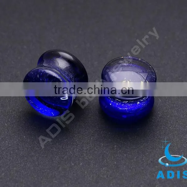 Blue glitter ear plug tunnel 00 gauge ear stretcher Glass expander piercing jewelry