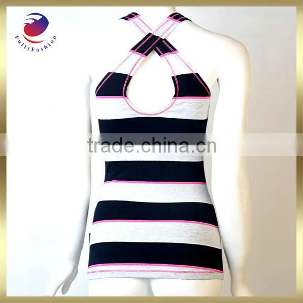 fashion t shirt wholesale stripe sleeveless pocket printed style