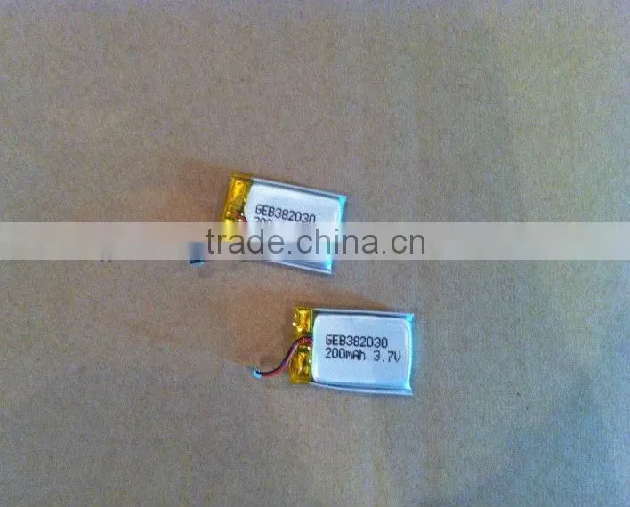 in stock GEB382030 3.7V rechargeable battery 200mAh with light weight