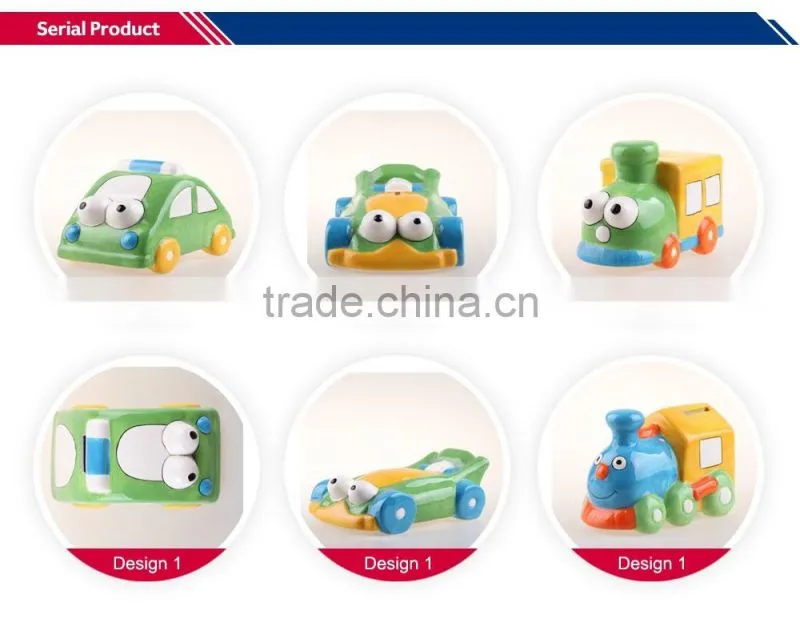 Hot selling car shape piggy bank ceramic money box with handle