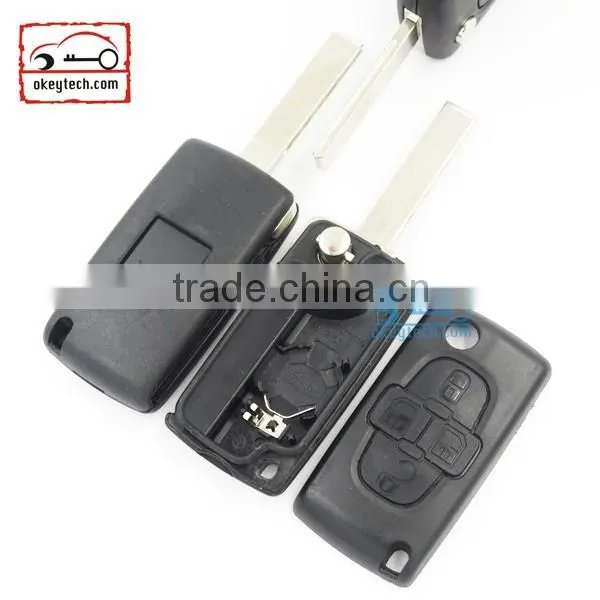 Good Price Peugeot 4 button flip romote key shell for 308 blank with battery place Car Key Peugeot 0536 romote key shell