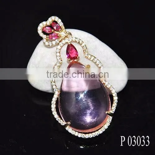 Wholesale fashion jewelry with glass stone/brass and silver pendant necklace
