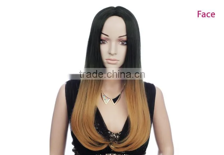 Mixed grey/black/blonde straight wig synthetic long 3/4 ombre wig