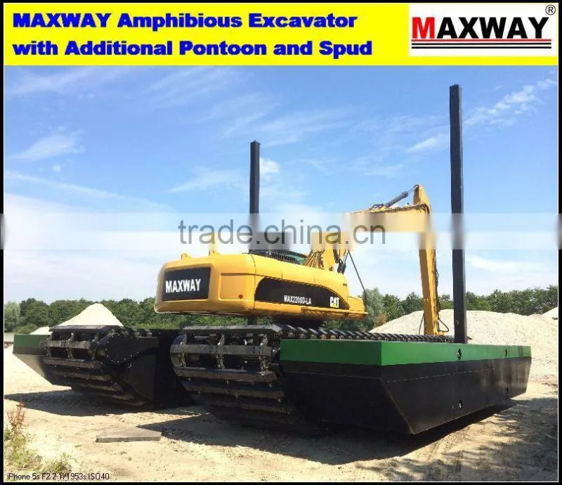 MAXWAY Swamp Excavator Pontoon Undercarriage with Additional Pontoon and Spud , Suitable to 20 to 23Ton Class Excavator