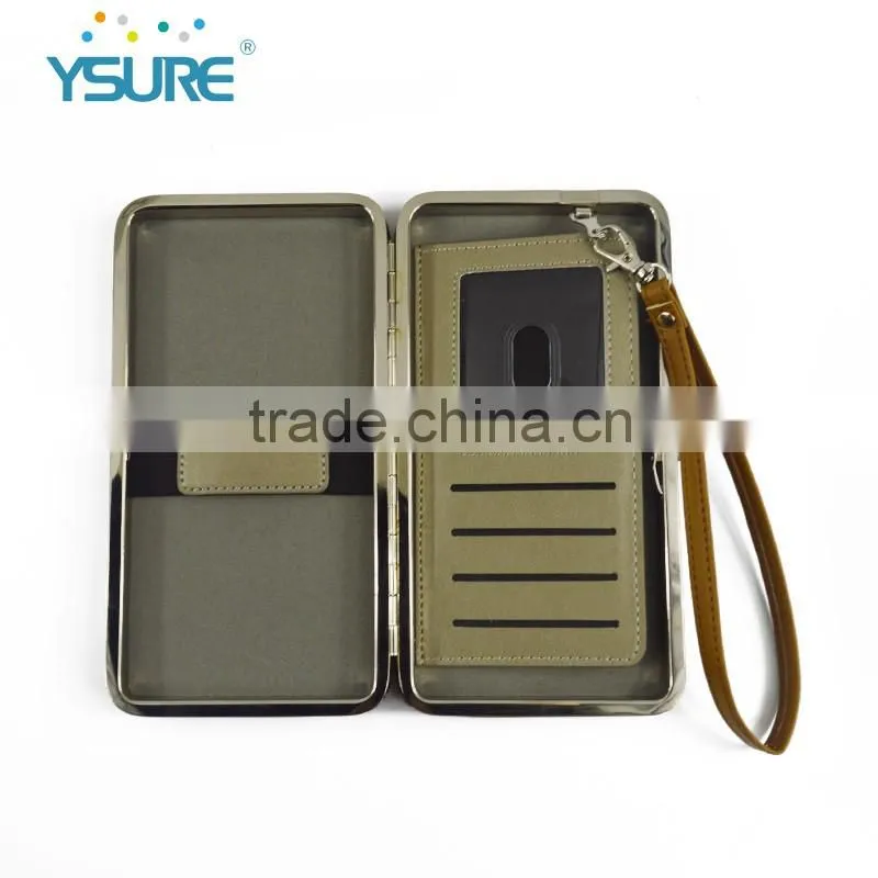 2016 New Style Jean Material Lady Wallet Metal Cases for Universal Mobile Phone, with Mirror and Card Slots