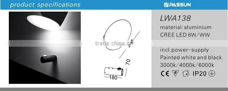 6w aluminum led indoor wall light bedside led surface wall light