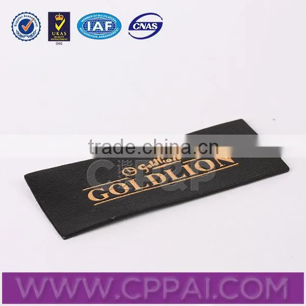 Black leather gold letter printed clothing label