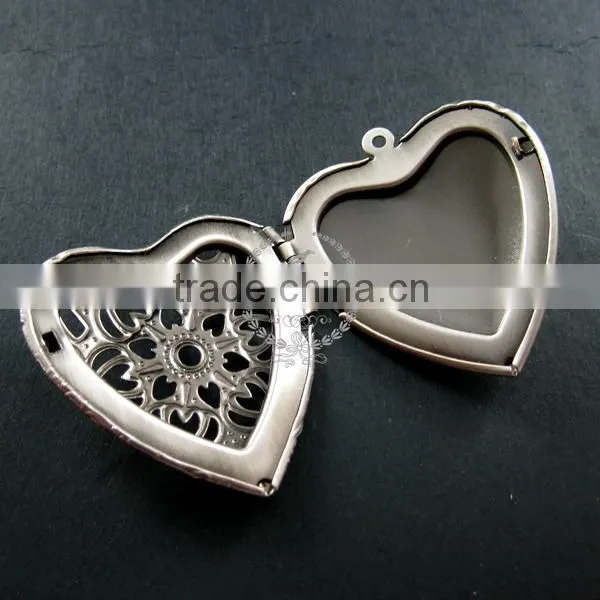39mm big filigree heart shape vintage style antiqued silver flower photo locket DIY pendant charm jewelry supplies 1133005