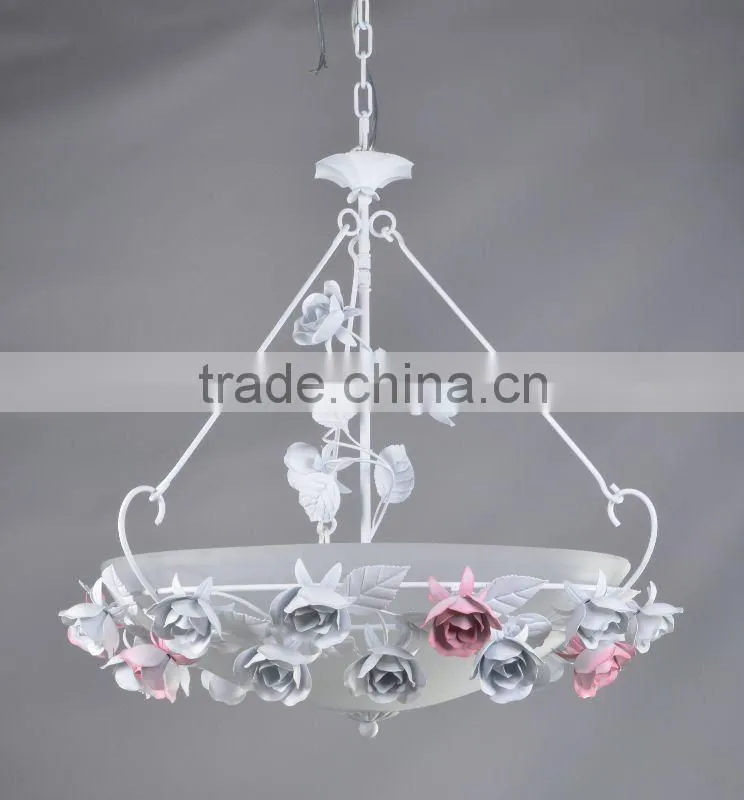 Iron rose flower encircle glass shade ceiling light