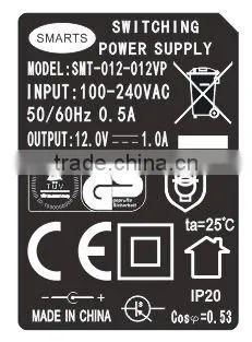 wall mount direct plug-in 12v 1a power adapter