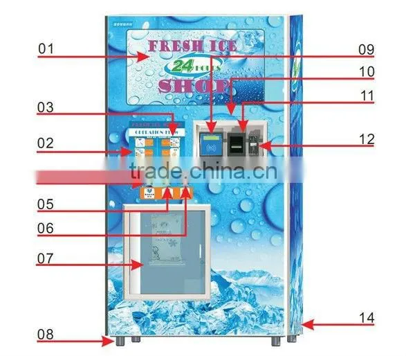 ice vending machine for sale with 280kg/day ice capacity with IC card and coins