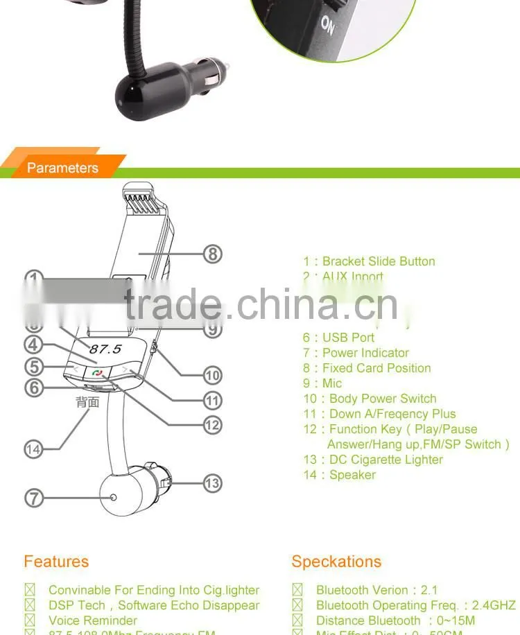 Wireless Bluetooth FM Transmitter Radio Adapter MP3 Music Player Multi-functional Phone Car Kit Mount Holder Bracket