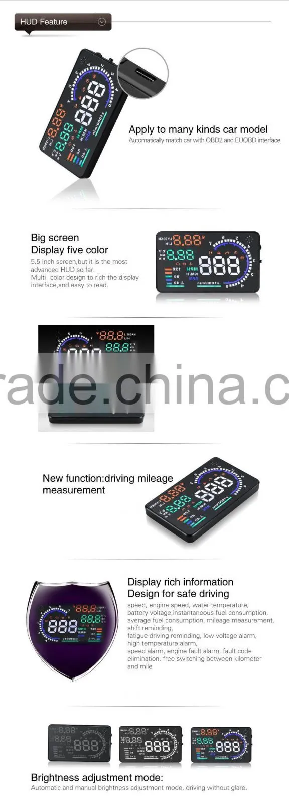 Head up display GPS OBD car speed limiter HUD A8