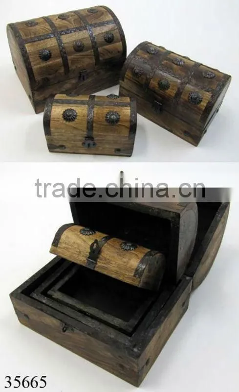 Antique Wooden Box | Wooden Treasue Chest Box | Pirate Chest Box