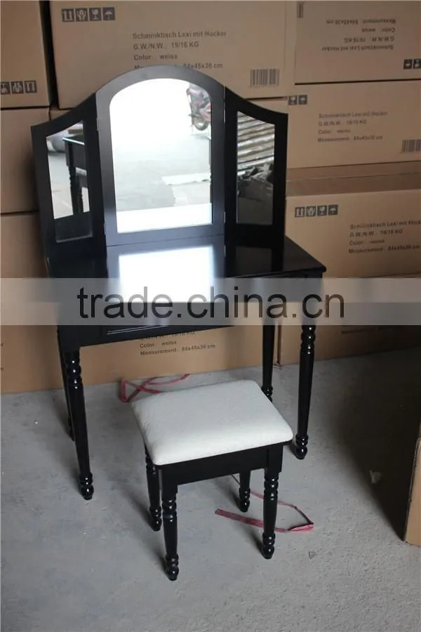 European Style Solid Wood Makeup Table Set With Stool Bedroom Dresser Simple Modern Ivory White Cosmetic Table With Mirror