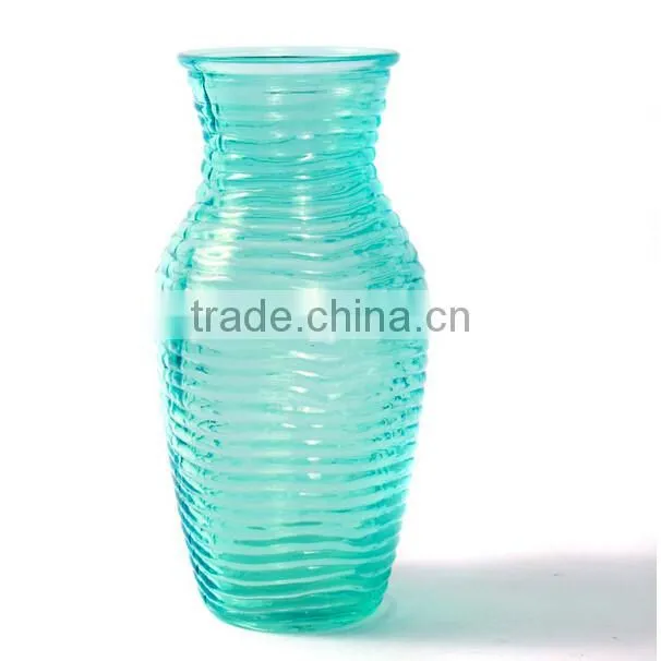 blue long glass crystal vase with grain for home decoration