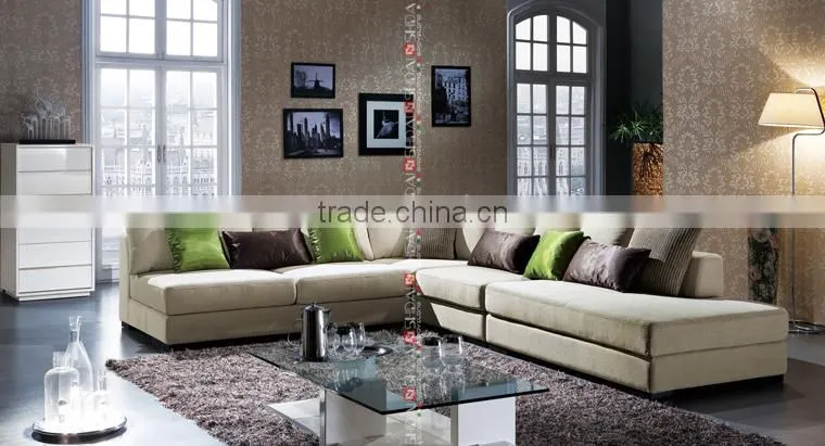 Latest design sofa set, beige linen arabic furniture fabric corner living room sofa