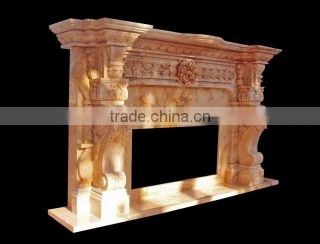 Luxury indoor decoration hand carved beige marble fireplace