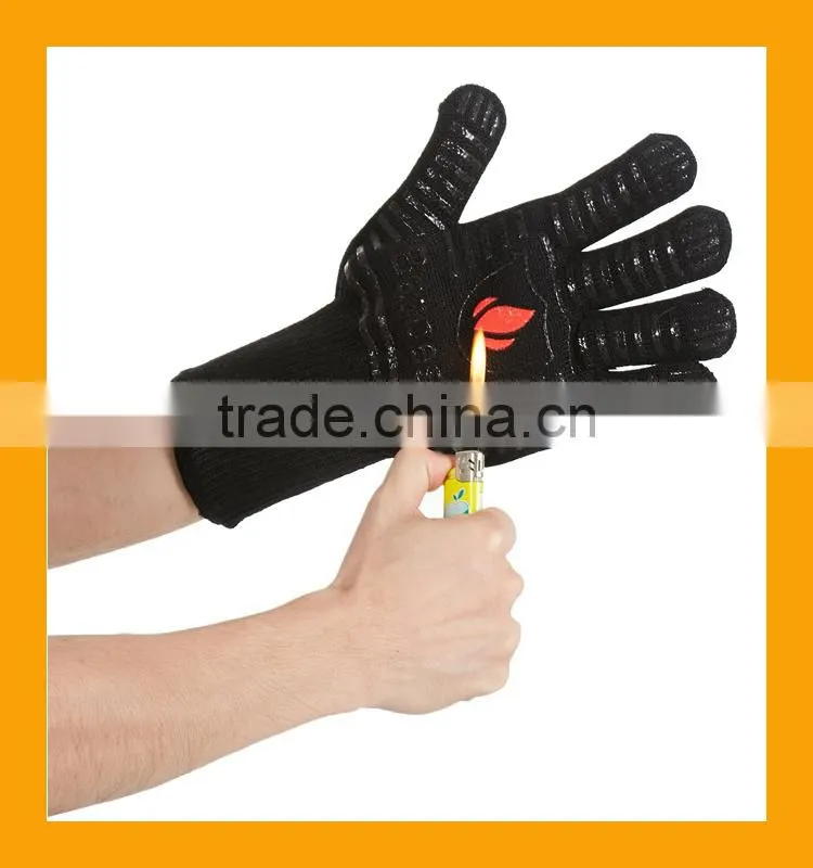 High Temperature Resistance Gloves, Machine Washable Silicone BBQ Grill Gloves, Black Flexible Safe Oven Glove