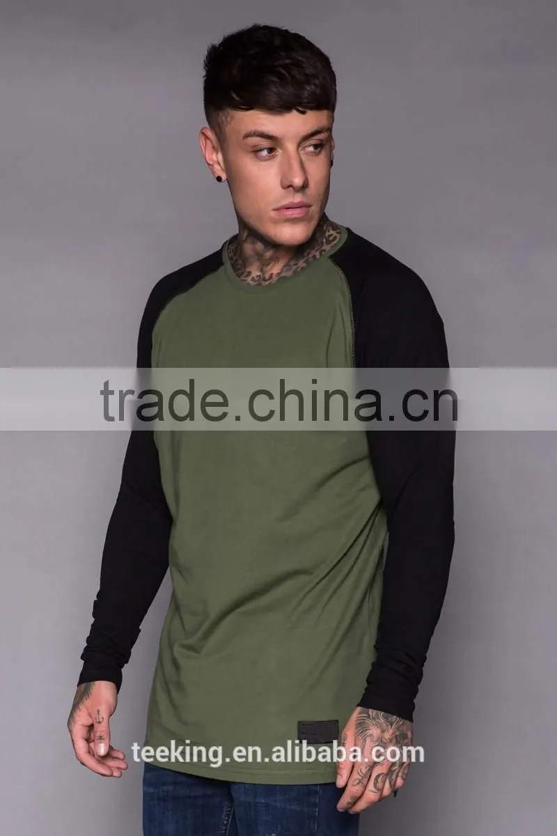 Latest contrast raglan sleeve crew neck cotton men t shirt
