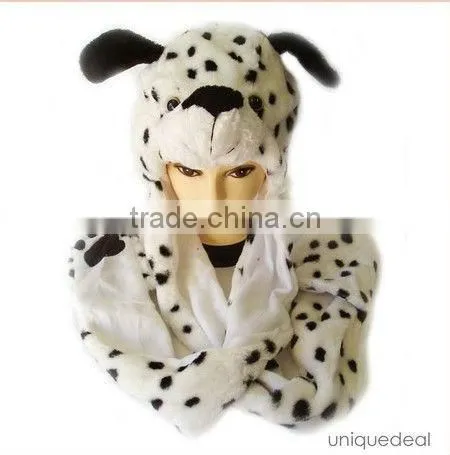 Fashion long mittens scarf set plush winter animal hats for adults