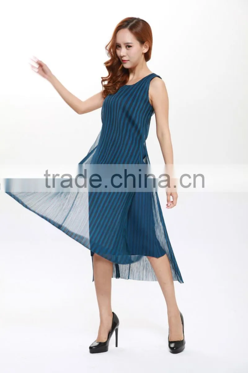 Korean new style vertical stripes tight women crumple dress